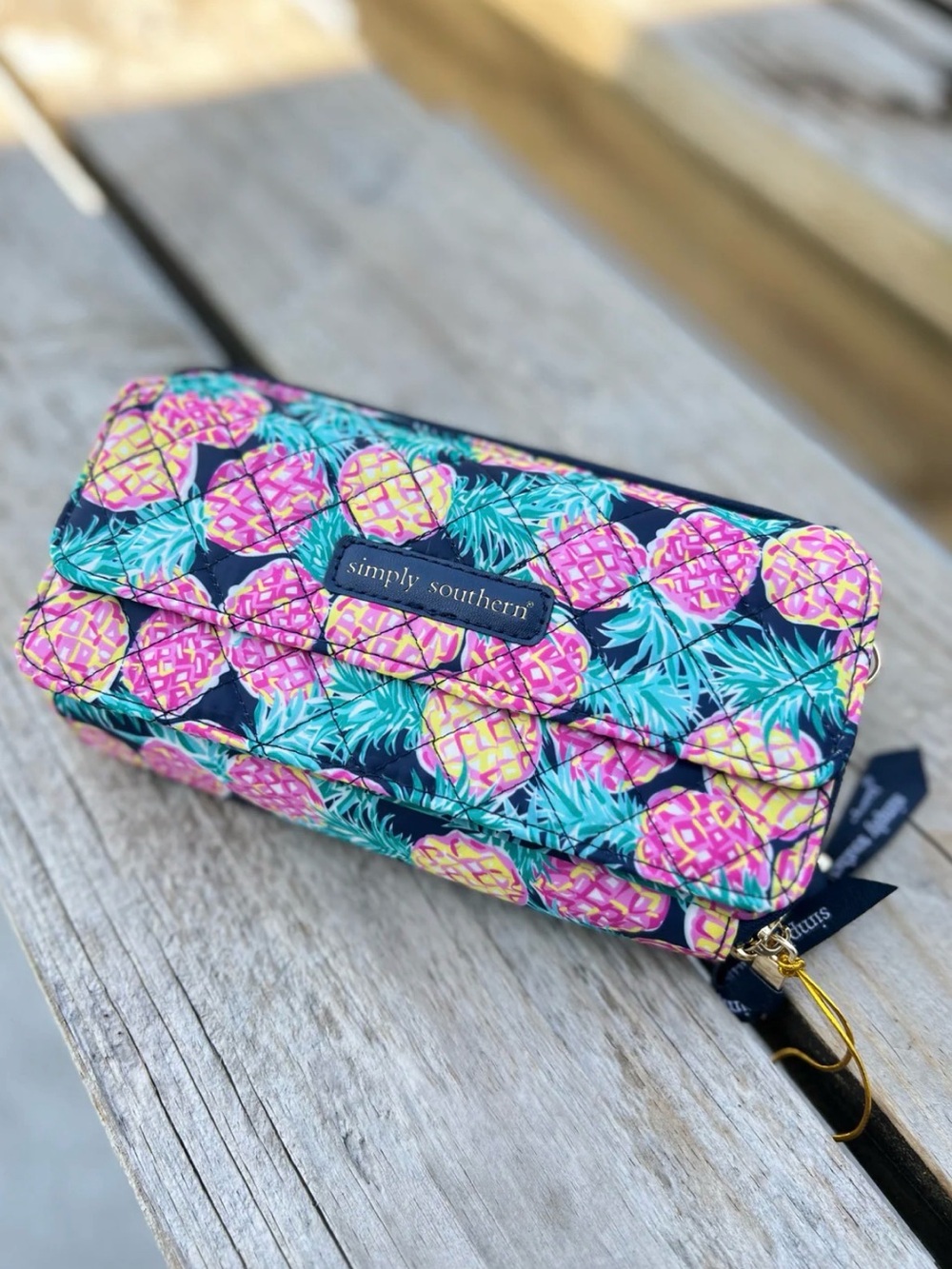 Simply Southern Navy Wristlet Pink & Teal Pineapple Envy